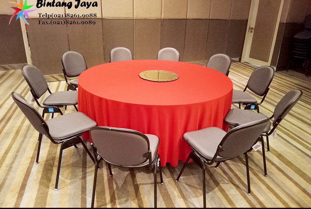 Sewa Meja Bundar Cover Tebar Merah Area Tangerang