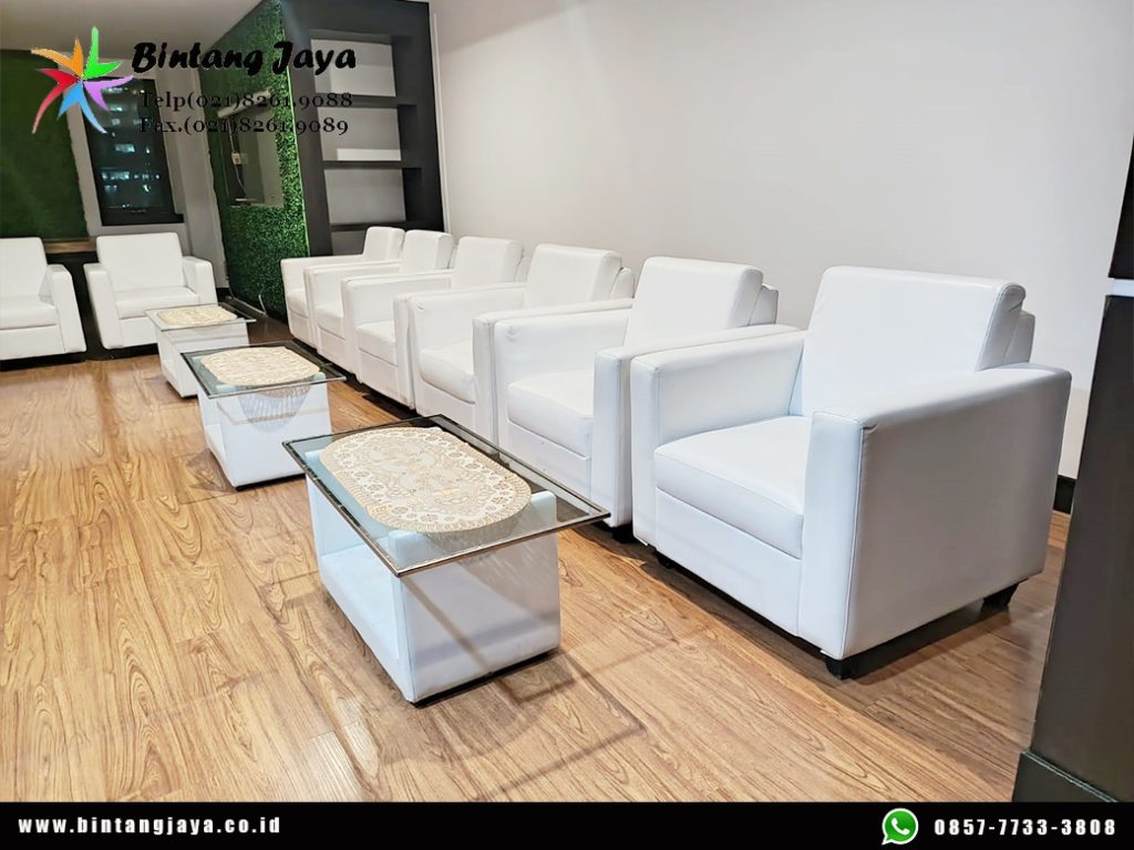 Sewa Meja Kaca Vip Set Sofa Putih Type Minimalis di Jakarta