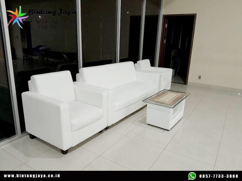 Sewa Meja Kaca Vip Set Sofa Putih Type Minimalis di Jakarta