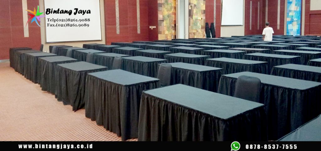 Jasa sewa Meja Type Kotak Cover Rumbai Hitam Jakarta