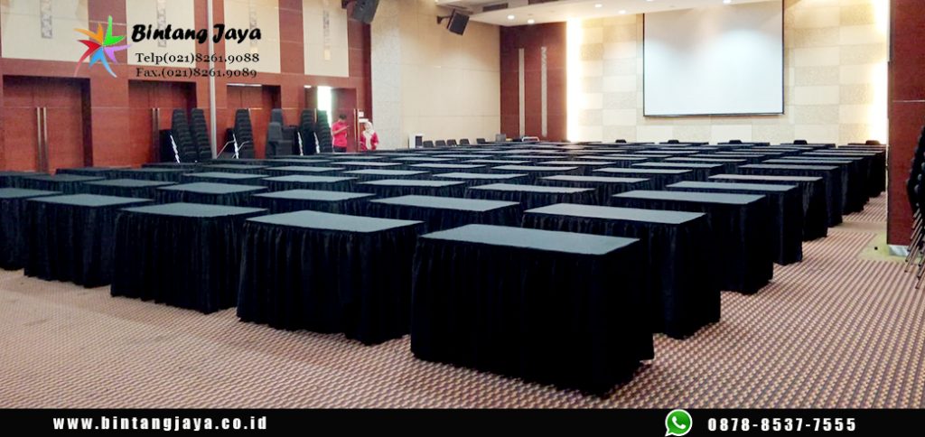Jasa sewa Meja Type Kotak Cover Rumbai Hitam Jakarta