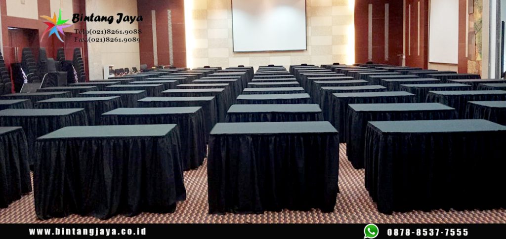 Jasa sewa Meja Type Kotak Cover Rumbai Hitam Jakarta