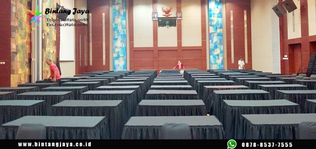 Jasa sewa Meja Type Kotak Cover Rumbai Hitam Jakarta