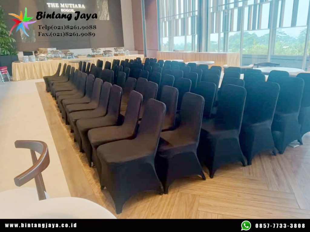 Layanan Sewa Kursi Susun Stainles Cover Ketat Hitam Bogor