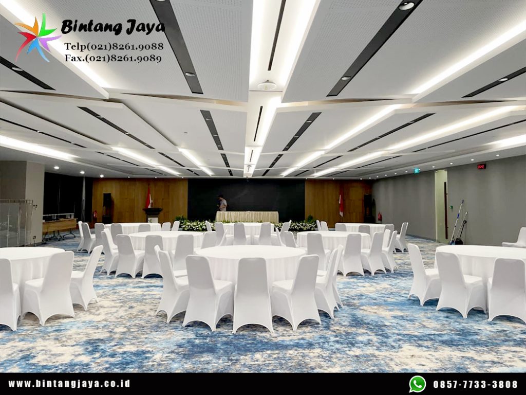 Rental Round Table Dan Kursi Cover Putih Bandung