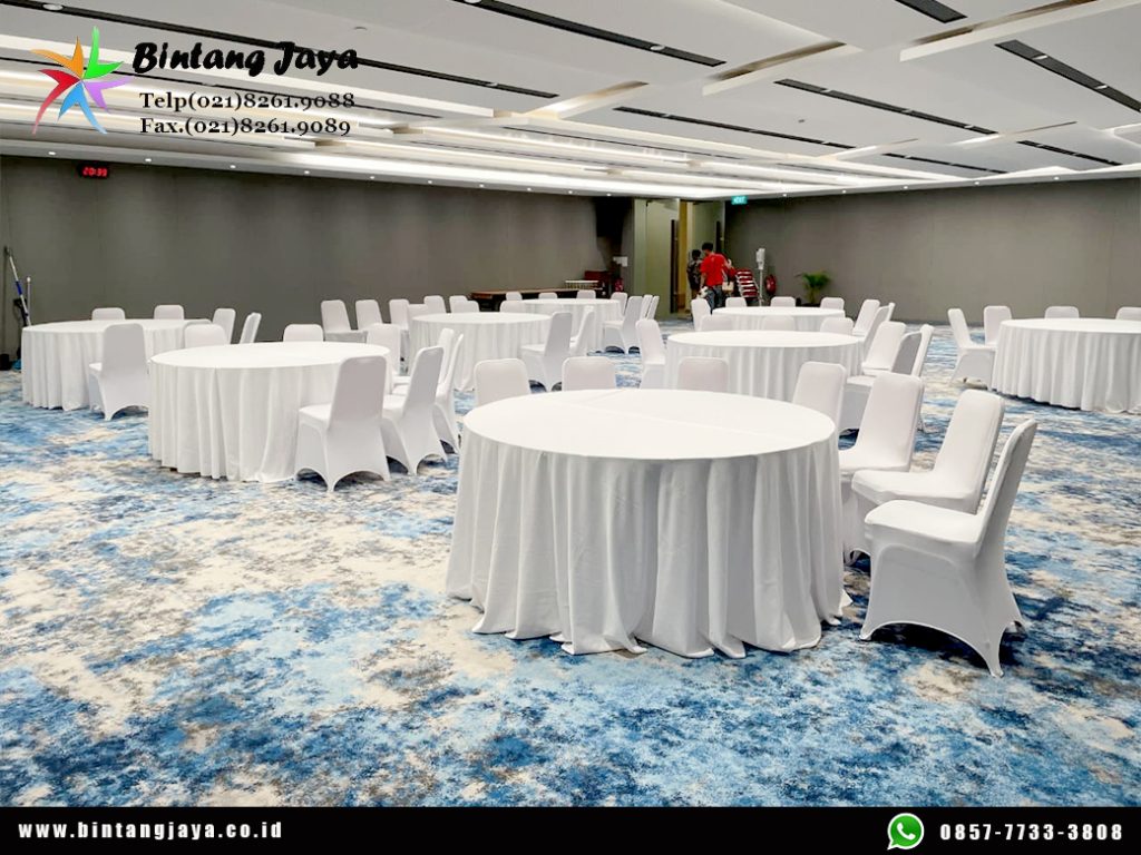 Rental Round Table Dan Kursi Cover Putih Bandung