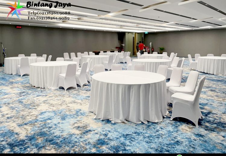 Rental Round Table Dan Kursi Cover Putih Bandung