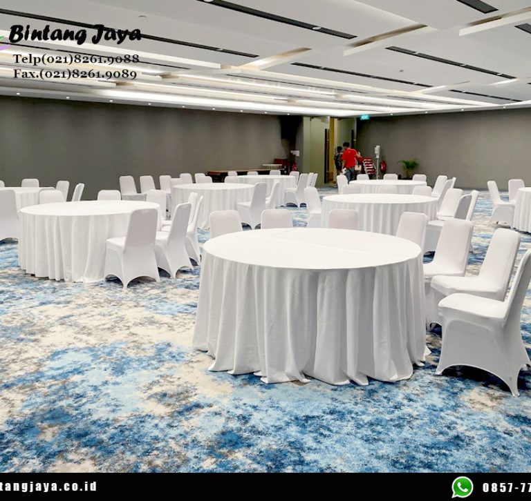 Rental Round Table Dan Kursi Cover Putih Bandung