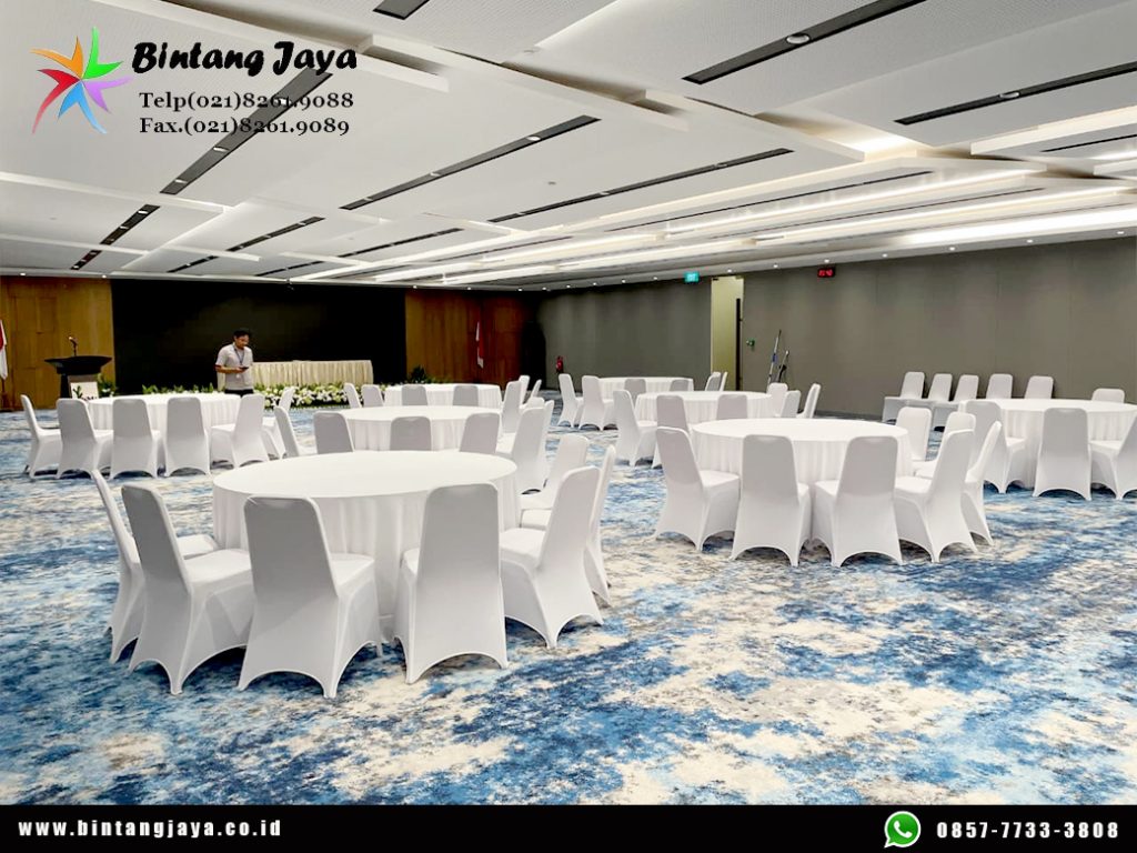 Rental Round Table Dan Kursi Cover Putih Bandung