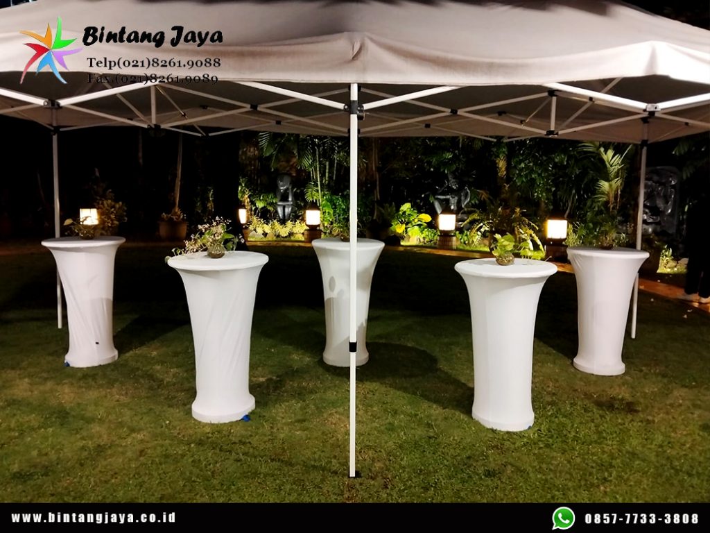 Sewa Meja Barstool Cover Ketat Putih Event Jakarta