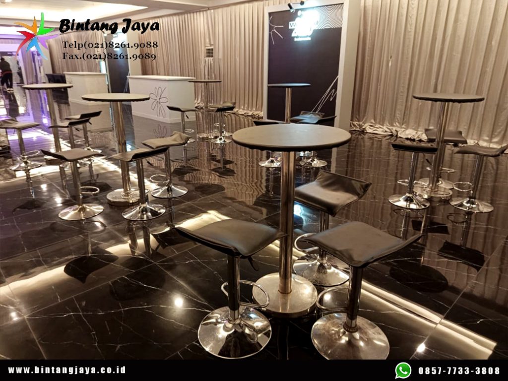 Sewa Meja Barstool Cover Ketat Putih Event Jakarta