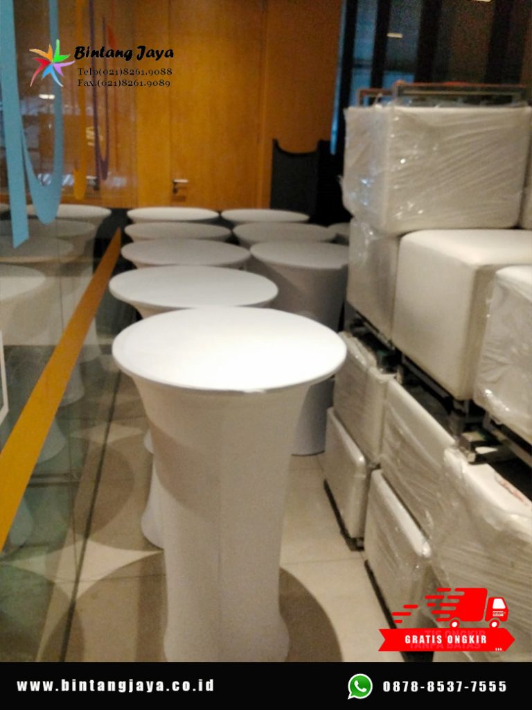 Sewa Meja Barstool Cover Ketat Putih Event Jakarta