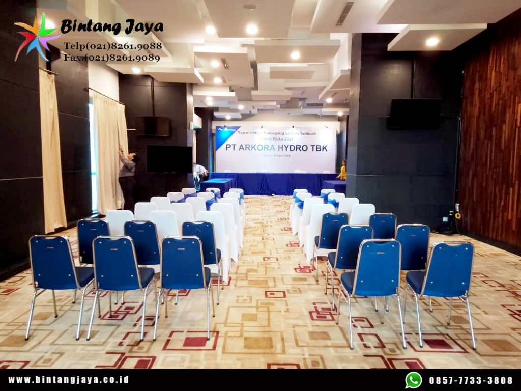 Rental Kursi Futura Cover Putih Pita Biru di Jagakarsa untuk Berbagai Event