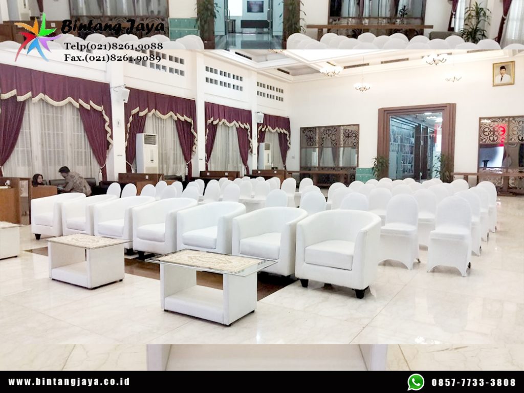Rental Meja Kaca VIP dan Sofa Oval Event Bappenas Taman Suropati