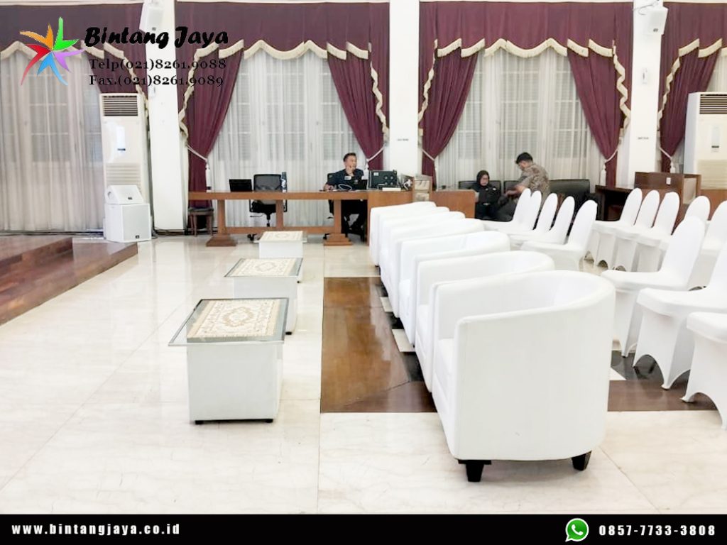 Rental Meja Kaca VIP dan Sofa Oval Event Bappenas Taman Suropati