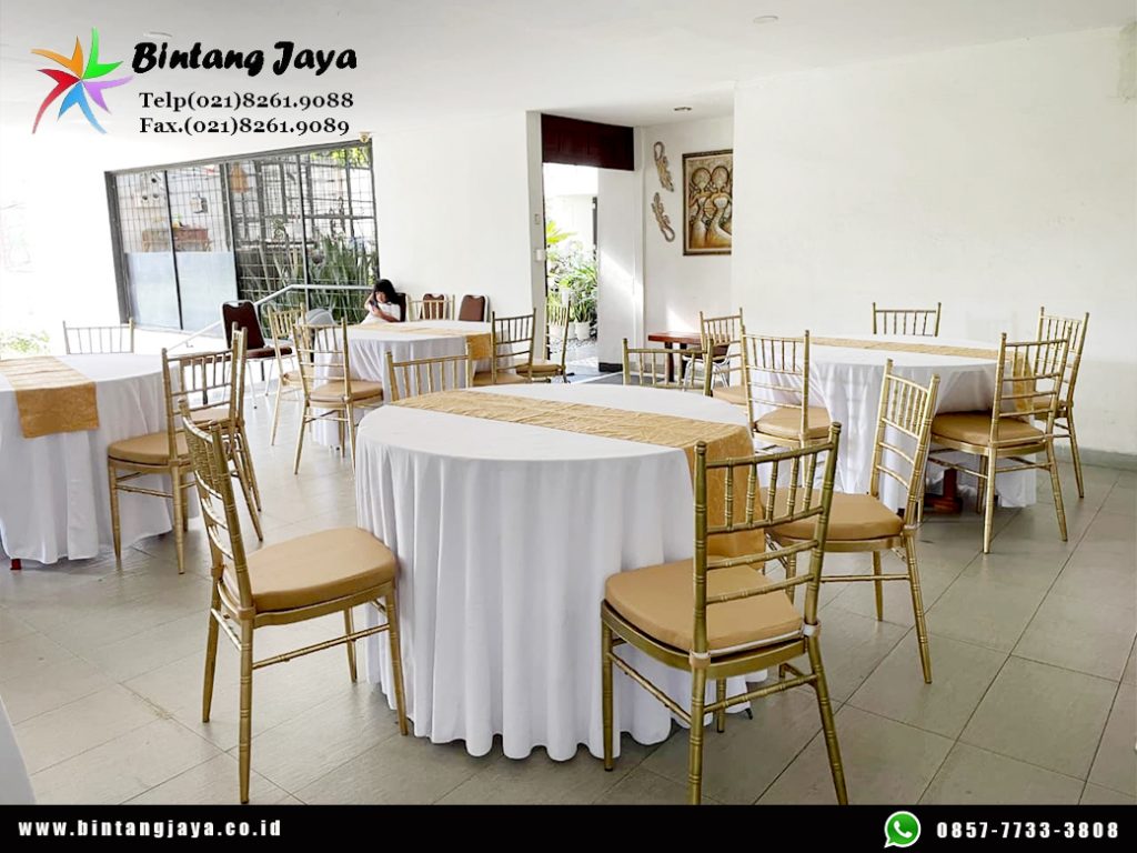 Jasa Sewa round table dan kursi Tiffany gold area Cikarang