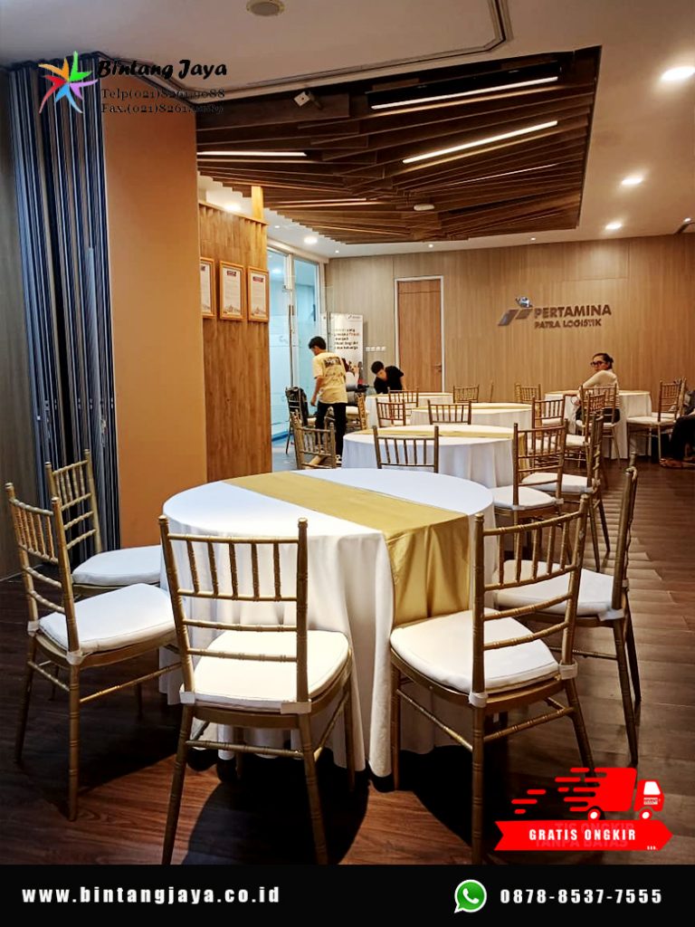Jasa Sewa round table dan kursi Tiffany gold area Cikarang