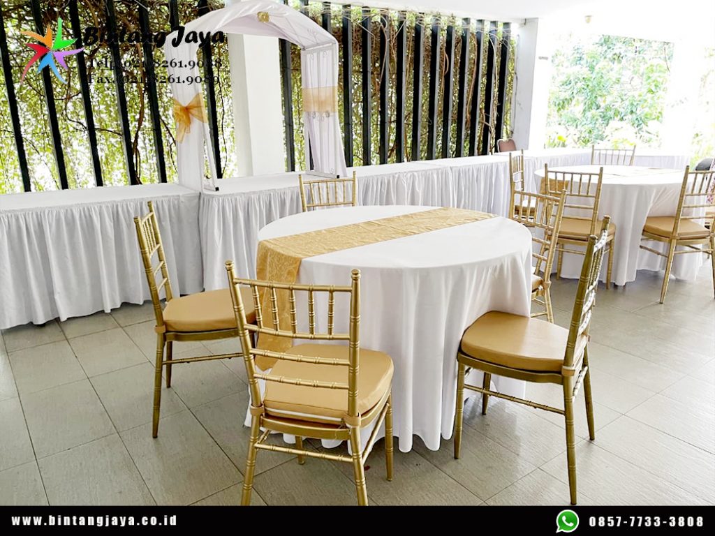 Jasa Sewa round table dan kursi Tiffany gold area Cikarang