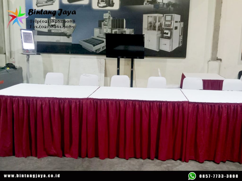 Rental Meja Kotak Taplak Merah Putih Jakarta 085777333808
