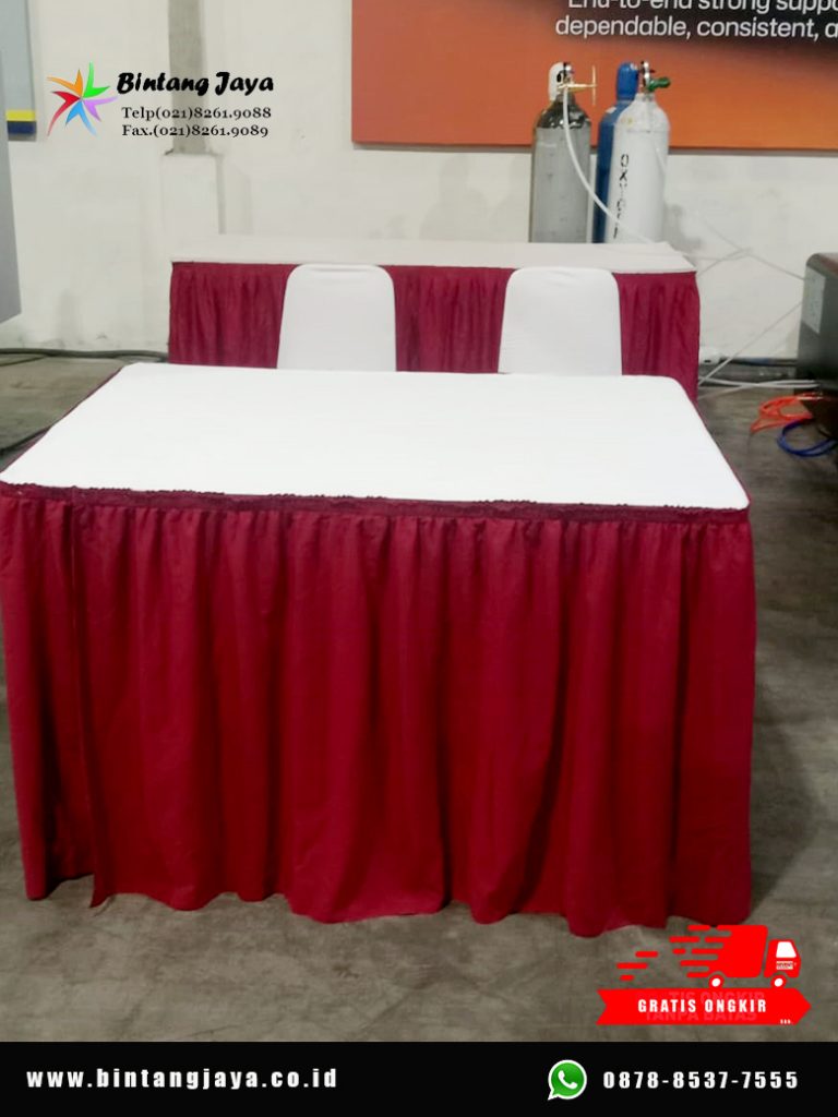 Rental Meja Kotak Taplak Merah Putih Jakarta 085777333808