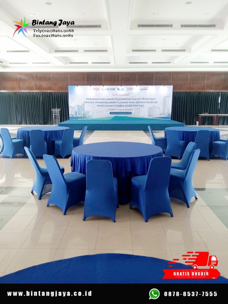 Rental Meja Bulat Skirting Dongker Jakarta 085777333808