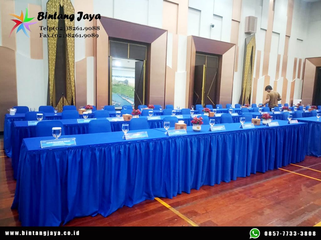 Sewa Meja Kotak Taplak Biru Putih Jakarta 087885377555