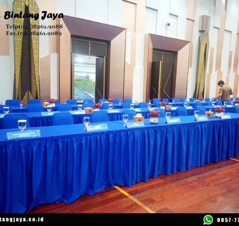 Sewa Meja Kotak Taplak Biru Putih Jakarta 087885377555