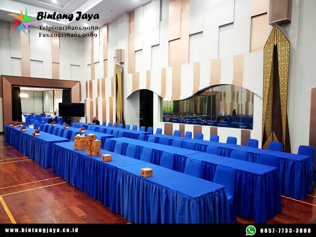 Sewa Meja Kotak Taplak Biru Putih Jakarta 087885377555