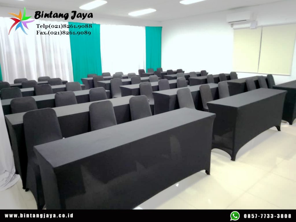 Rental Meja IBM Cover Ketat Hitam Jakarta untuk Seminar, Pameran & Corporate Event 085777333808