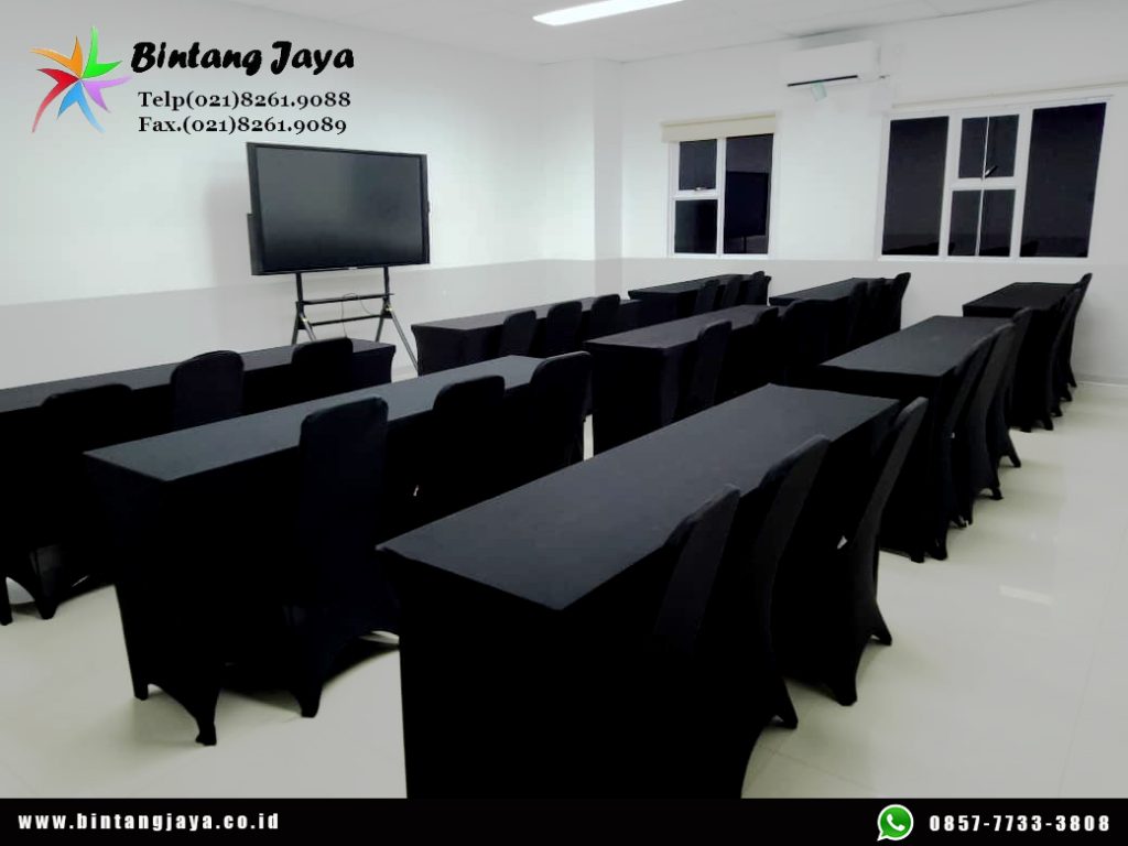 Rental Meja IBM Cover Ketat Hitam Jakarta untuk Seminar, Pameran & Corporate Event 085777333808