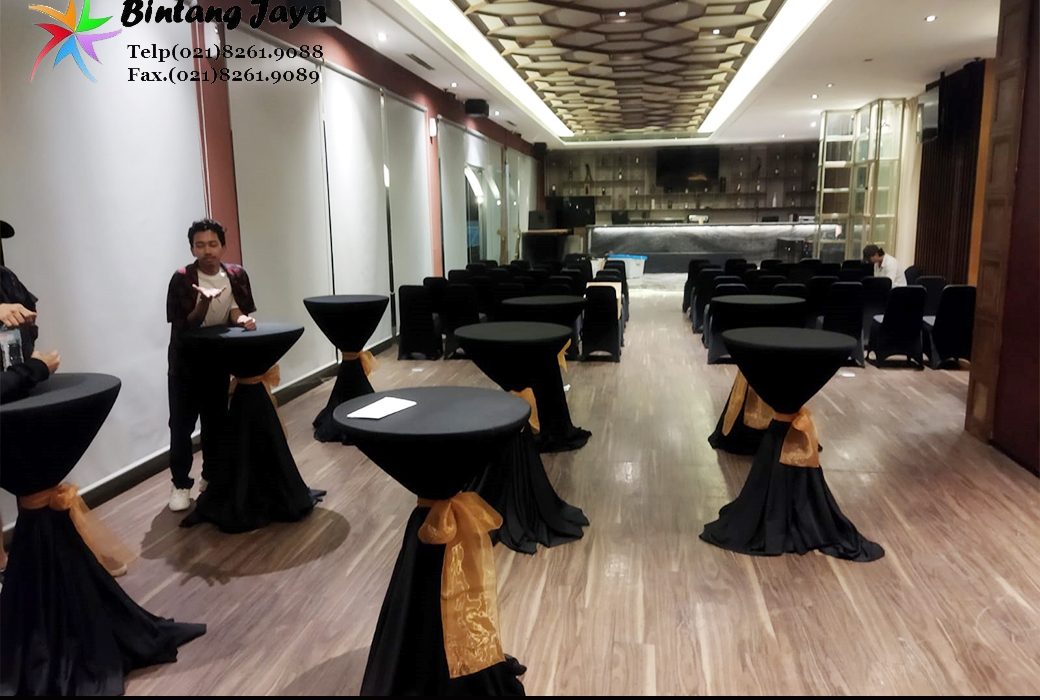 Sewa Meja Barstool Bogor cover hitam booking 085777333808