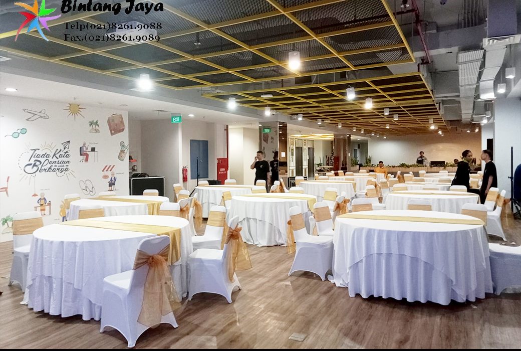 Sewa Meja Bulat Pakai Taplak Skerting Cileungsi Bogor
