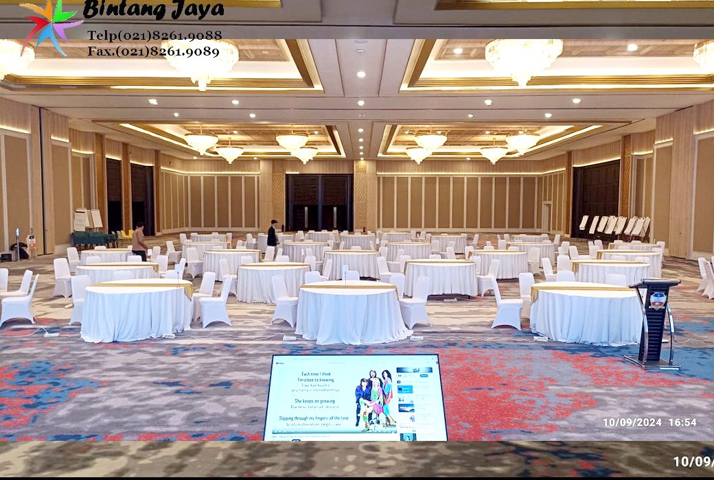 Sewa Meja Bundar Cover Tebar Putih Event Menara Brilian Jakarta