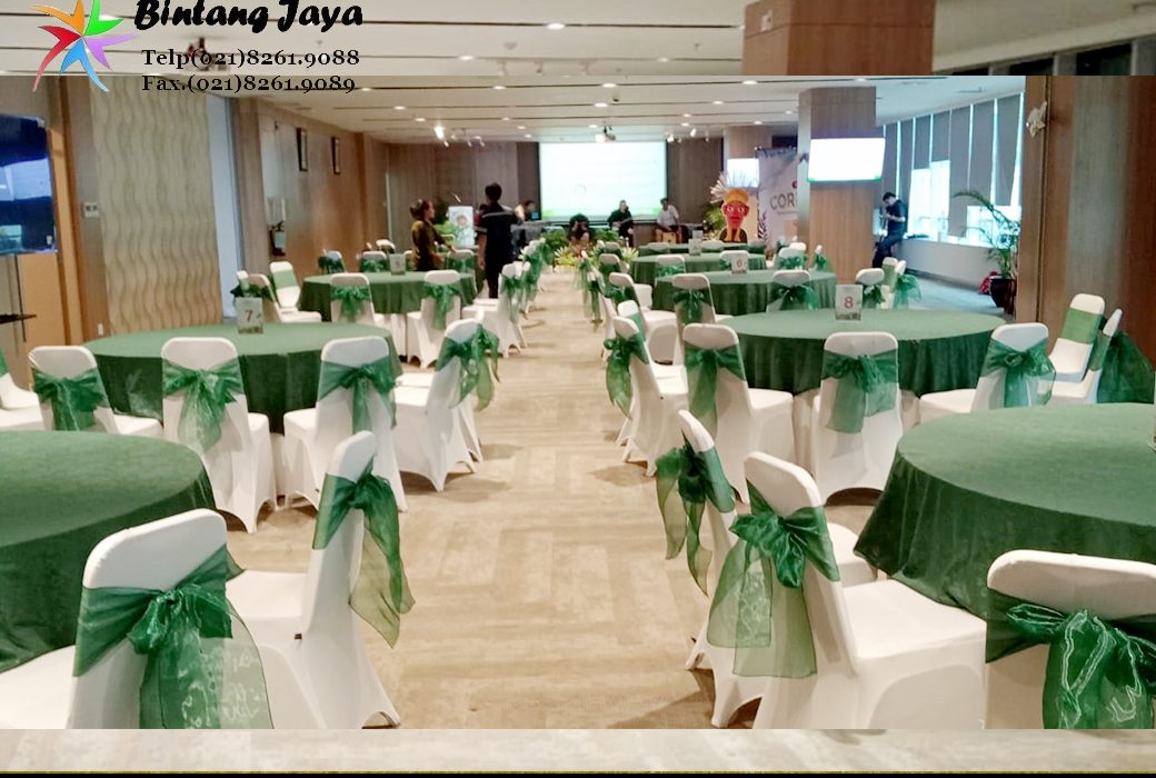 Sewa Round Table Topping Hijau Dan Kursi Futura Pita Hijau Jakarta
