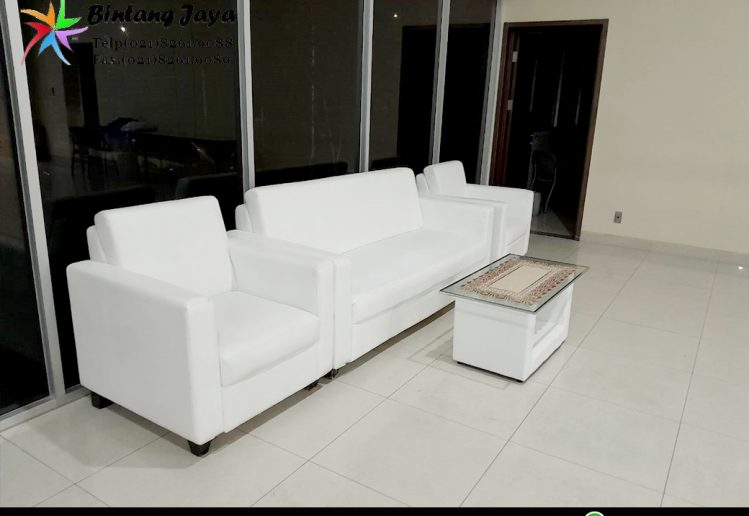 Sewa Meja Kaca Vip Set Sofa Putih Type Minimalis di Jakarta