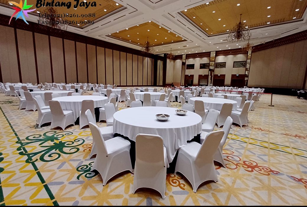 Sewa Round Table Dan Kursi Cover Putih Venue JICC Jakpus