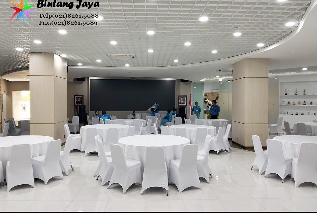 Rental Kursi Meja Bundar Cover Putih Bogor