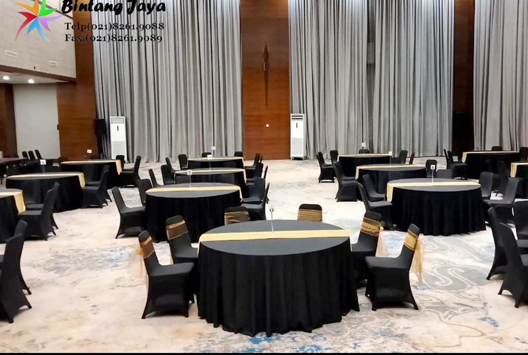 Sewa Meja Bundar Besar Cover Hitam Jakarta
