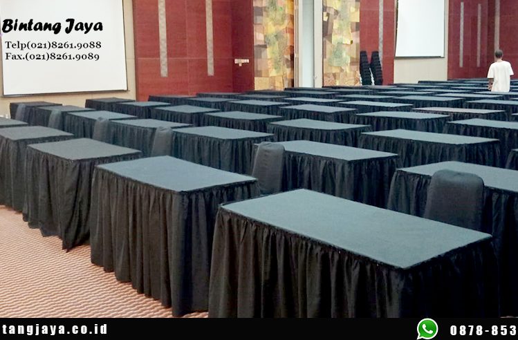 Jasa sewa Meja Type Kotak Cover Rumbai Hitam Jakarta