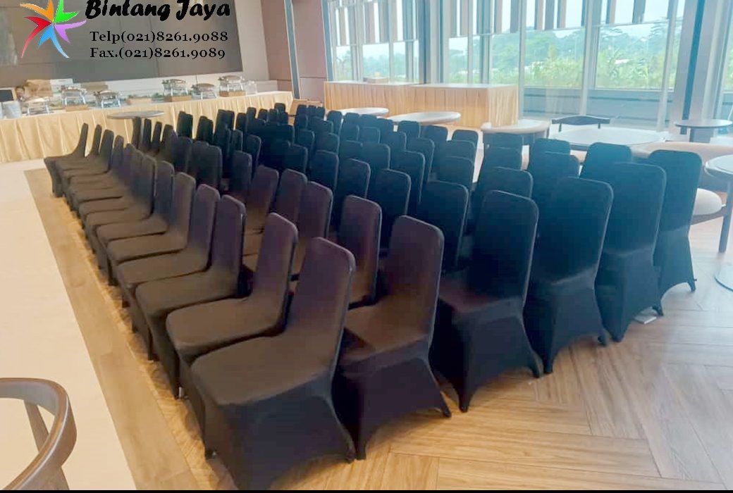 Layanan Sewa Kursi Susun Stainles Cover Ketat Hitam Bogor