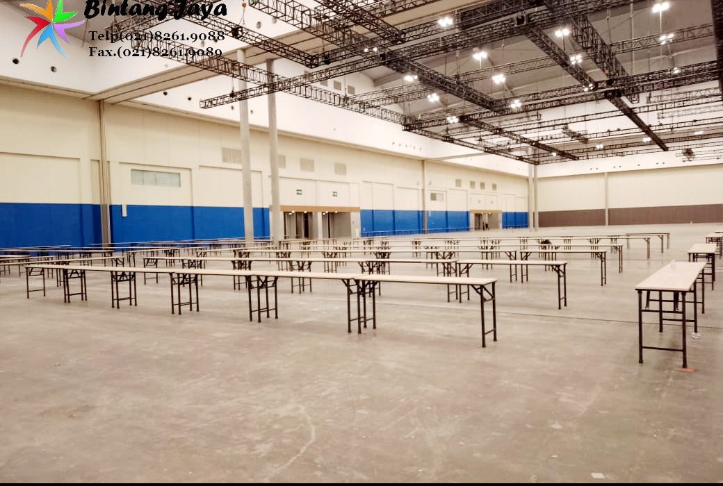 Sewa Meja IBM 45X180cm Polos HPL Kokoh dan Premium Event Jakarta