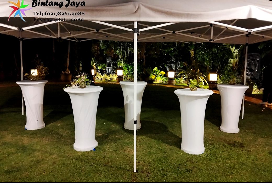 Sewa Meja Barstool Cover Ketat Putih Event Jakarta