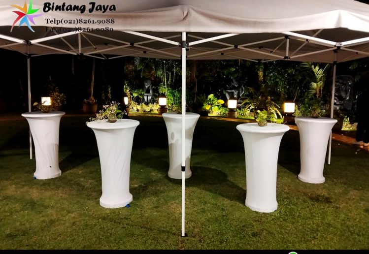 Sewa Meja Barstool Cover Ketat Putih Event Jakarta