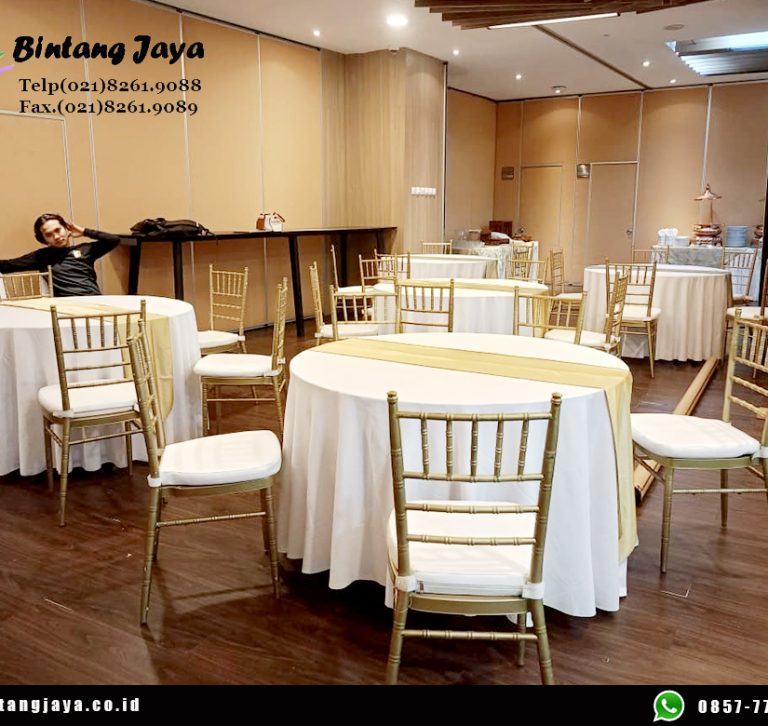 Jasa Sewa round table dan kursi Tiffany gold area Cikarang