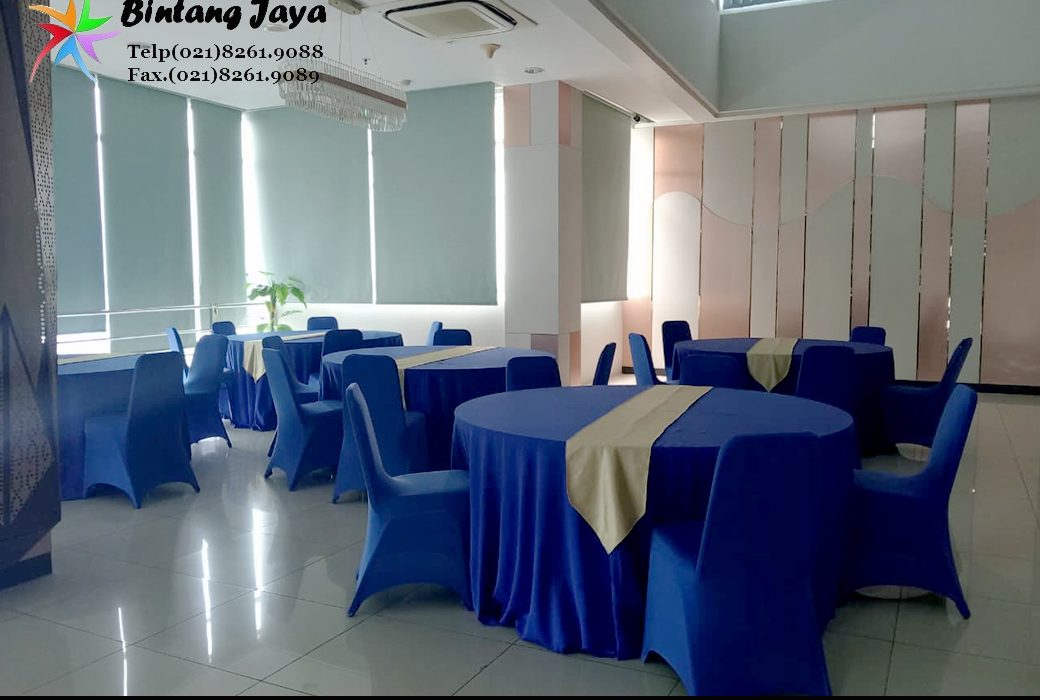 Sewa Meja Kursi Cover Biru Jakarta