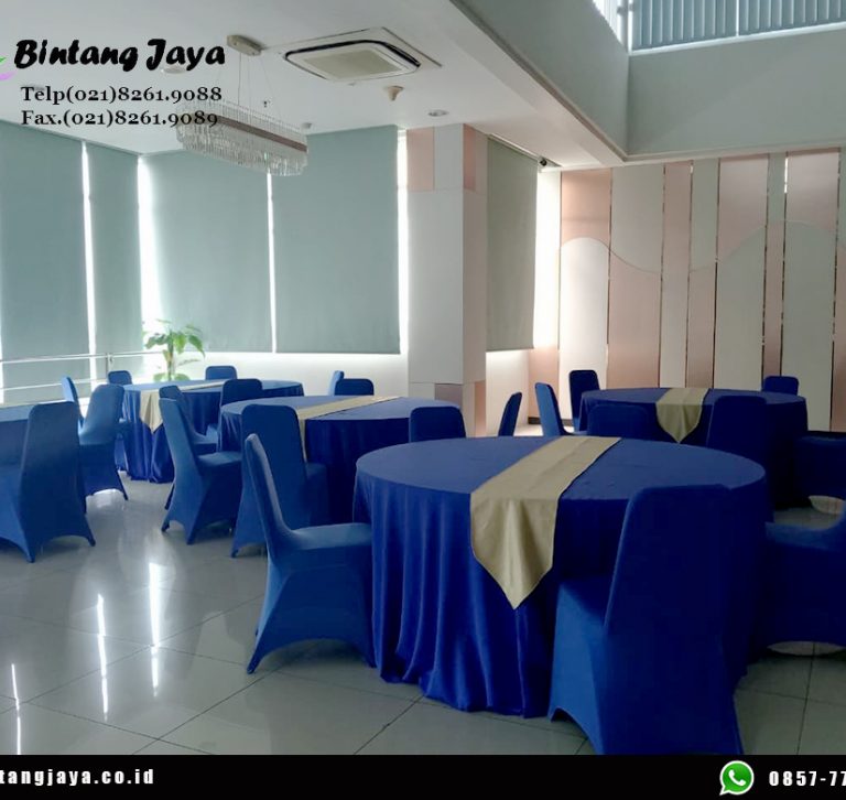 Sewa Meja Kursi Cover Biru Jakarta