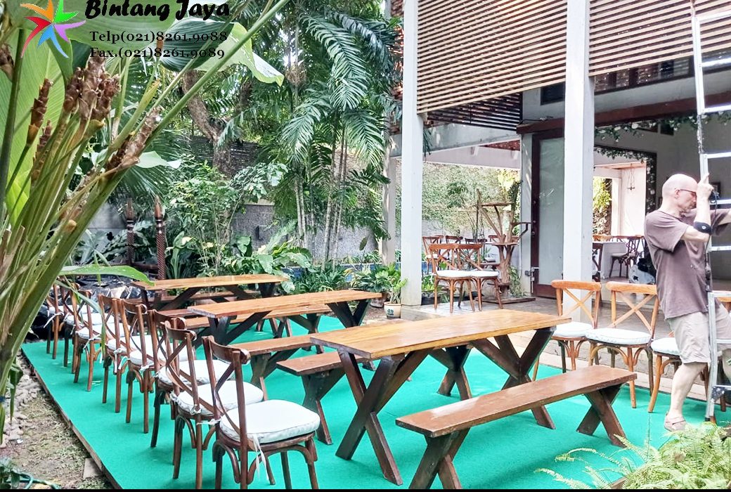 Rental Bangku Meja Taman, Kursi Cross Back, Meja Jakarta untuk Event Outdoor yang Estetik