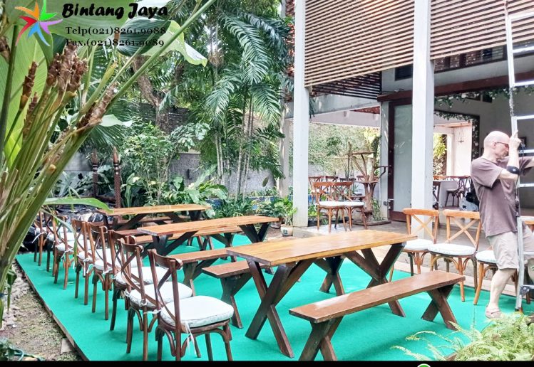 Rental Bangku Meja Taman, Kursi Cross Back, Meja Jakarta untuk Event Outdoor yang Estetik