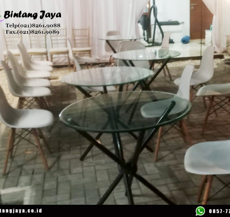 Rental Meja Dealing Kaca, Meja Bulat, Kursi Scramble, Kursi Futura Jakarta