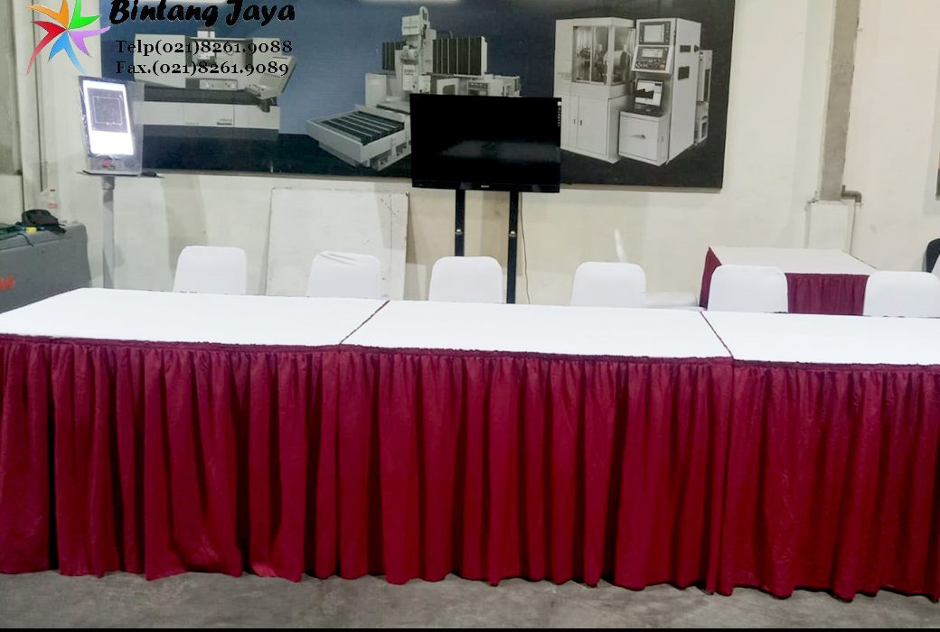 Rental Meja Kotak Taplak Merah Putih Jakarta 085777333808